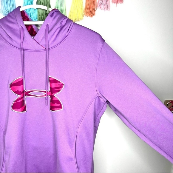 Under Armour Pink and Purple Logo Hoodie Hooded Sweatshirt Size Medium - Picture 5 of 15